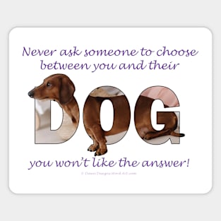 Never ask someone to choose between you and their dog you won't like the answer - Dachshund oil painting word art Magnet